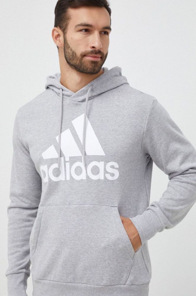 Бавовняна кофта adidas чоловіча колір сірий з капюшоном з принтом (3038959) фото 4