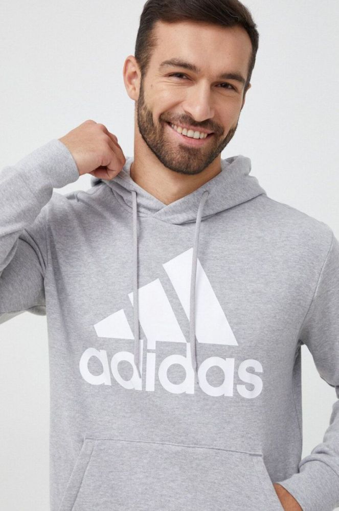 Бавовняна кофта adidas чоловіча колір сірий з капюшоном з принтом (3038959) фото 6