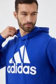 Бавовняна кофта adidas чоловіча з капюшоном з принтом колір блакитний