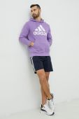 Бавовняна кофта adidas чоловіча колір фіолетовий з капюшоном з принтом