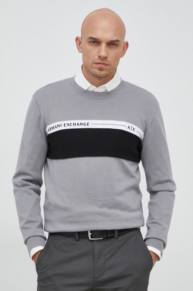 Бавовняний светр Armani Exchange чоловічий колір сірий легкий