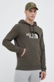 Бавовняна кофта The North Face чоловіча колір зелений з капюшоном з аплікацією