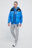 Бавовняна кофта The North Face чоловіча з капюшоном з аплікацією колір блакитний