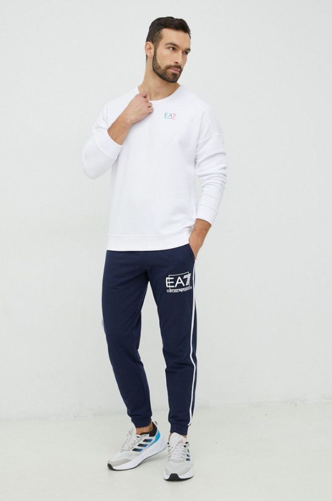Кофта EA7 Emporio Armani чоловіча колір білий з принтом фото 2