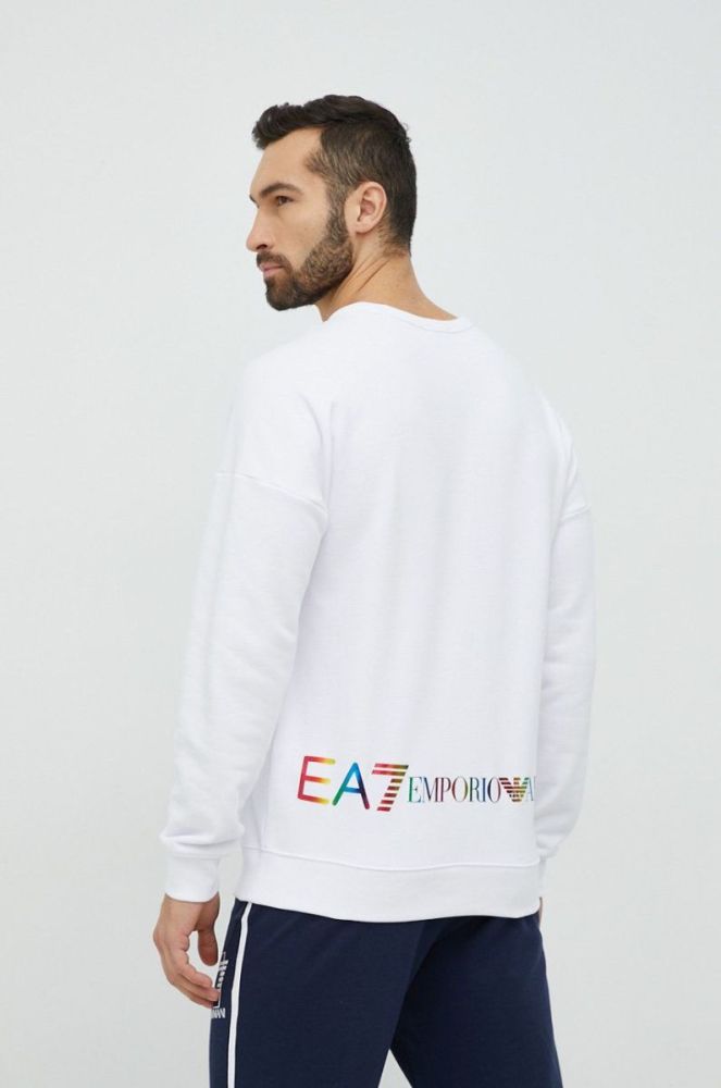 Кофта EA7 Emporio Armani чоловіча колір білий з принтом фото 3