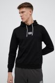 Бавовняна кофта EA7 Emporio Armani чоловіча колір чорний з капюшоном з аплікацією