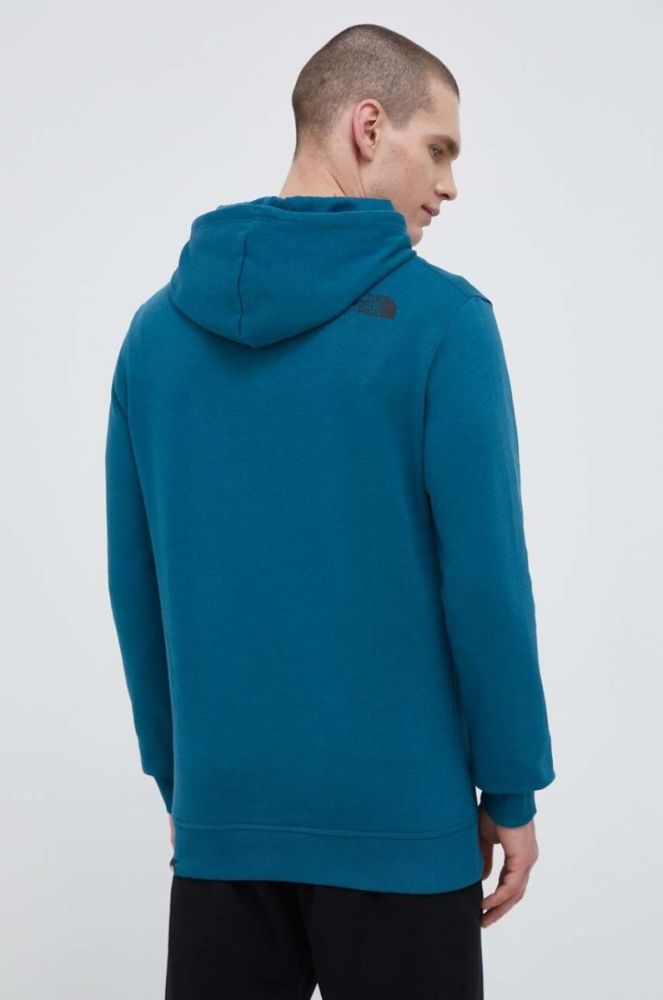 Бавовняна кофта The North Face чоловіча колір бірюзовий з капюшоном з принтом (3216413) фото 3
