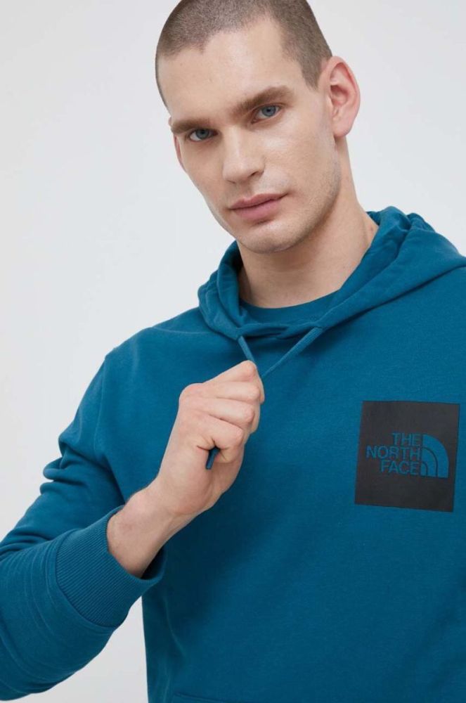 Бавовняна кофта The North Face чоловіча колір бірюзовий з капюшоном з принтом (3216413) фото 4