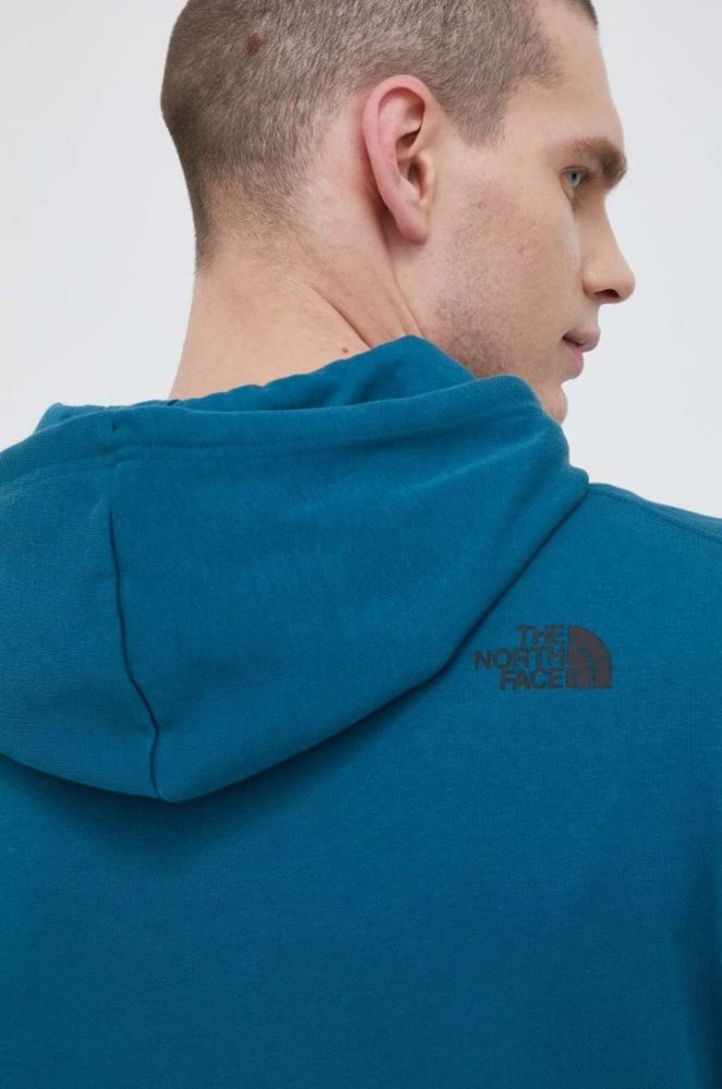 Бавовняна кофта The North Face чоловіча колір бірюзовий з капюшоном з принтом (3216413) фото 5