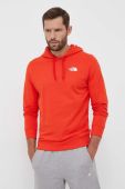 Бавовняна кофта The North Face чоловіча колір червоний з капюшоном однотонна