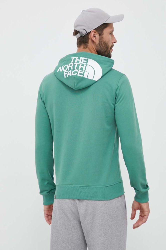 Бавовняна кофта The North Face чоловіча колір зелений з капюшоном однотонна