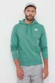 Бавовняна кофта The North Face чоловіча колір зелений з капюшоном однотонна
