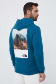 Бавовняна кофта The North Face чоловіча колір бірюзовий з капюшоном з принтом (3282445)