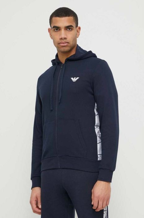 Кофта Emporio Armani Underwear чоловіча колір синій з капюшоном візерунок