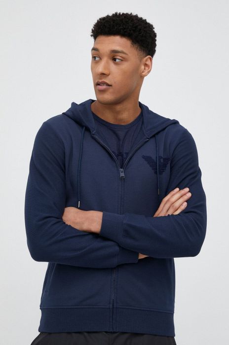 Пляжна кофта Emporio Armani Underwear чоловіча колір синій з капюшоном з аплікацією