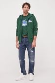 Бавовняна кофта Lacoste чоловіча колір зелений з капюшоном з принтом (3162723)