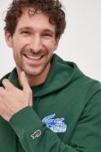 Бавовняна кофта Lacoste чоловіча колір зелений з капюшоном з принтом (3162723)