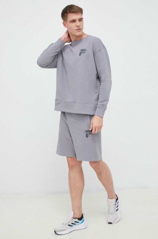 Бавовняна кофта Fila чоловіча колір сірий однотонна фото 2