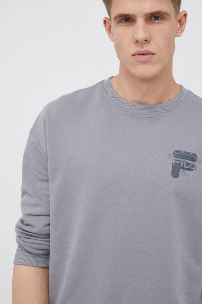 Бавовняна кофта Fila чоловіча колір сірий однотонна фото 4