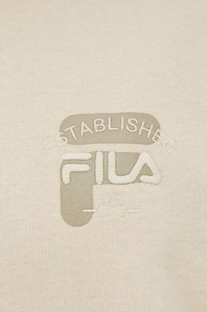 Бавовняна кофта Fila чоловіча колір бежевий з капюшоном з принтом фото 5