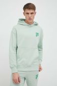 Бавовняна кофта Fila чоловіча колір бірюзовий з капюшоном з принтом