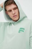 Бавовняна кофта Fila чоловіча колір бірюзовий з капюшоном з принтом