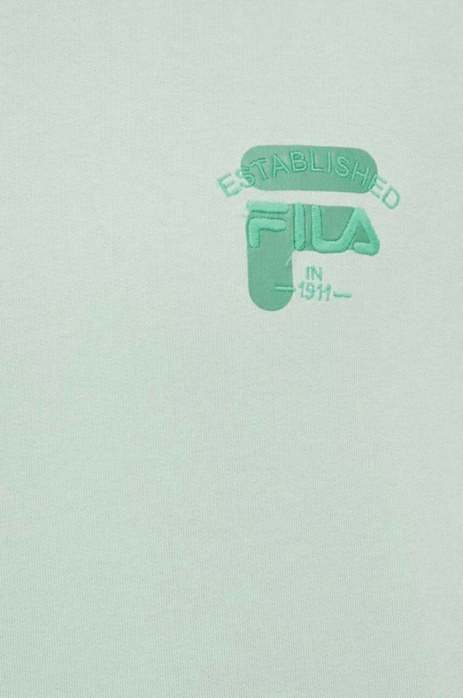 Бавовняна кофта Fila чоловіча колір бірюзовий з капюшоном з принтом фото 5