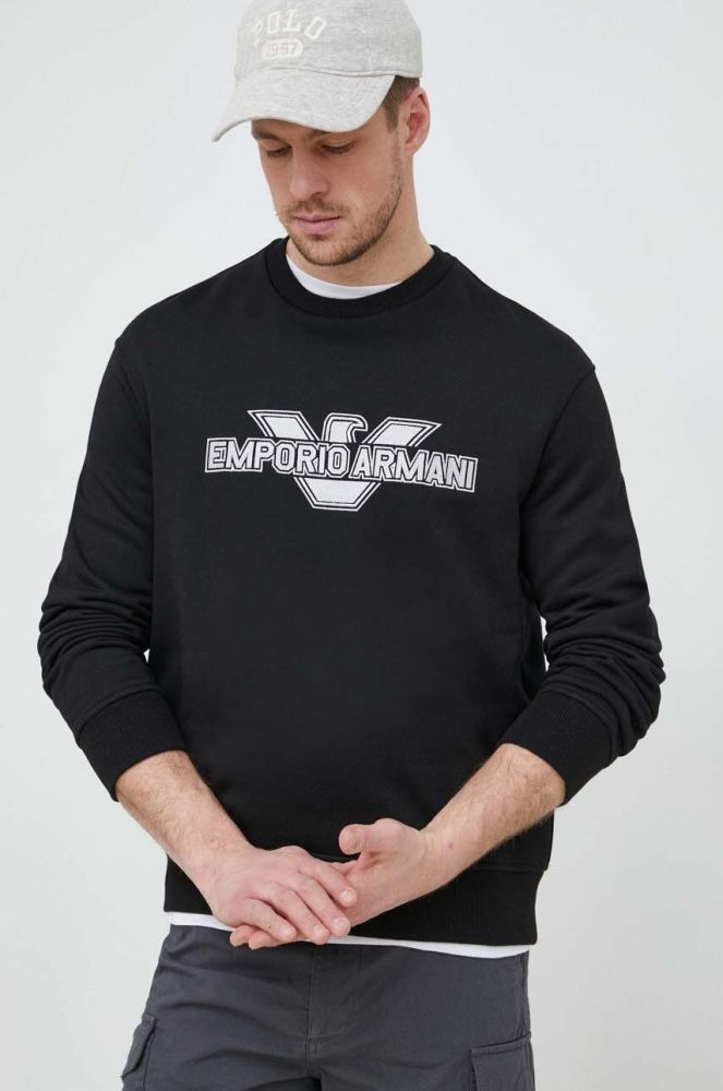 Кофта Emporio Armani чоловіча колір чорний з аплікацією
