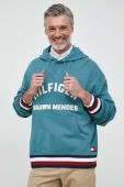 Кофта Tommy Hilfiger x Shawn Mendes чоловіча колір бірюзовий з капюшоном візерунок
