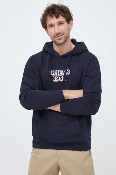 Кофта Guess чоловіча колір синій з капюшоном з аплікацією (3152940)