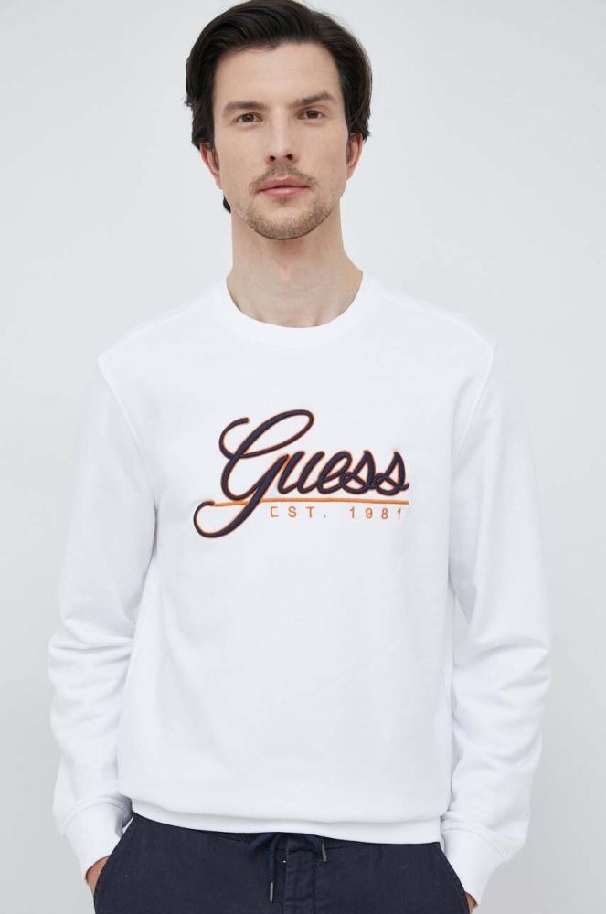 Кофта Guess чоловіча колір білий з аплікацією (3008477)