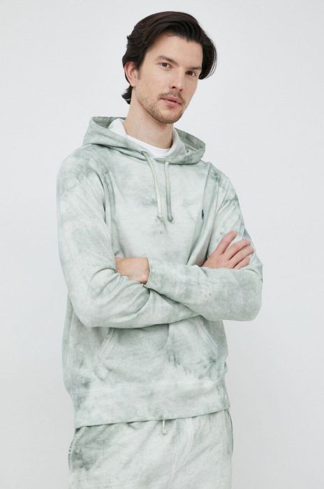 Кофта з домішкою льону Polo Ralph Lauren колір зелений з капюшоном візерунок