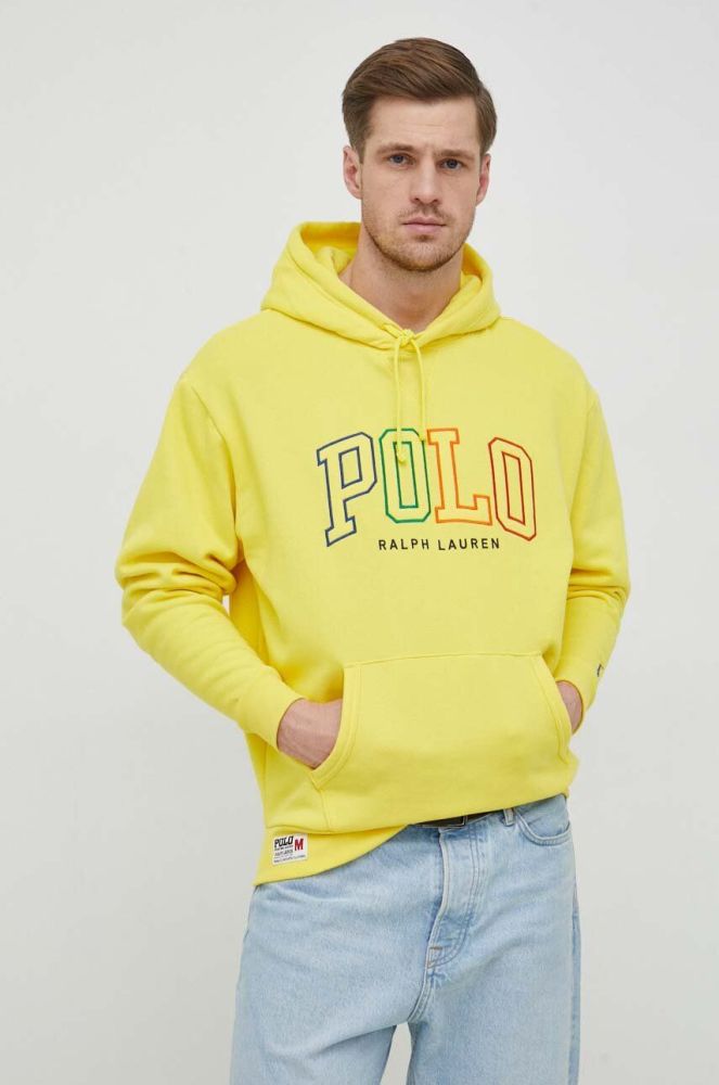 Кофта Polo Ralph Lauren чоловіча колір жовтий з капюшоном з аплікацією