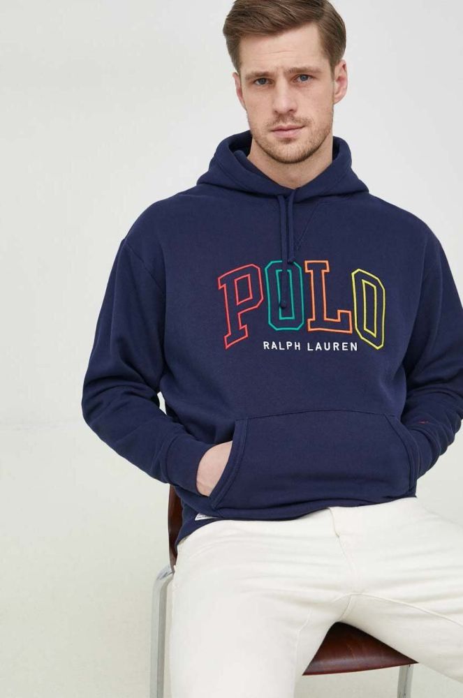 Кофта Polo Ralph Lauren чоловіча колір синій з капюшоном з аплікацією (3068926)