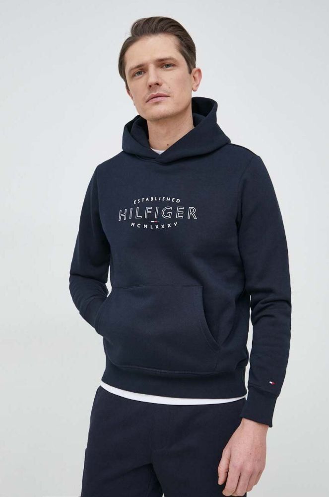 Кофта Tommy Hilfiger чоловіча колір синій з капюшоном з принтом (3035463)