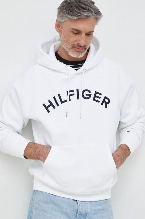 Кофта Tommy Hilfiger чоловіча колір білий з капюшоном з аплікацією (3027503)