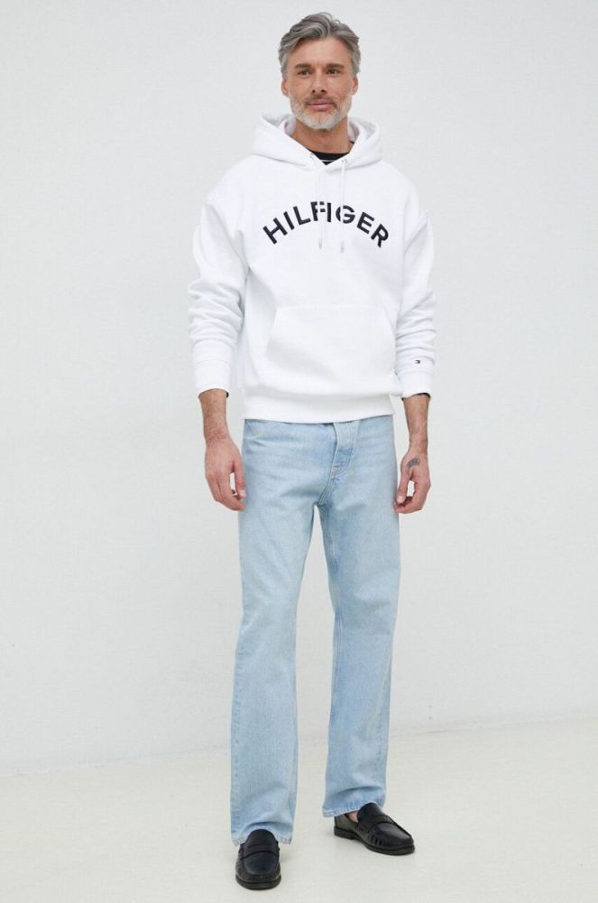 Кофта Tommy Hilfiger чоловіча колір білий з капюшоном з аплікацією (3027503) фото 2