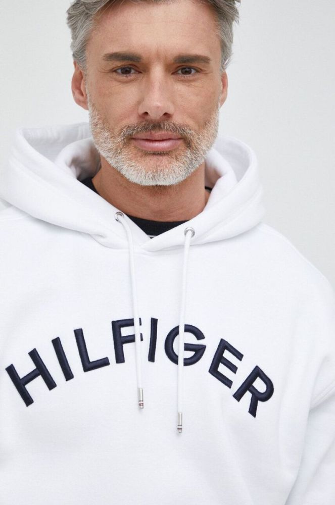 Кофта Tommy Hilfiger чоловіча колір білий з капюшоном з аплікацією (3027503) фото 4