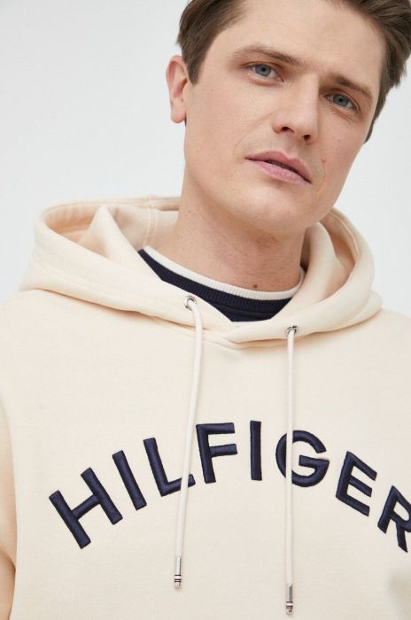 Кофта Tommy Hilfiger чоловіча колір бежевий з капюшоном з аплікацією (3027497)