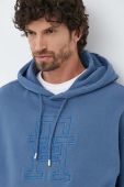 Бавовняна кофта Tommy Hilfiger чоловіча з капюшоном з аплікацією колір блакитний
