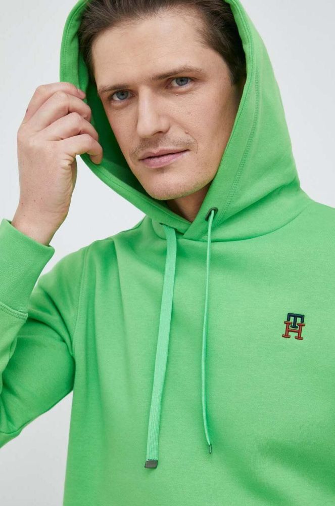 Кофта Tommy Hilfiger чоловіча колір зелений з капюшоном однотонна (3038988)