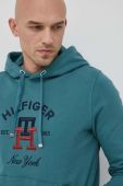 Бавовняна кофта Tommy Hilfiger чоловіча колір зелений з капюшоном з аплікацією (3061211)
