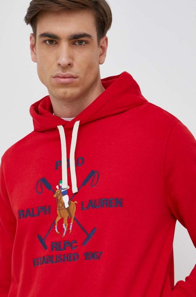 Кофта Polo Ralph Lauren чоловіча колір червоний з капюшоном з аплікацією (2957333)