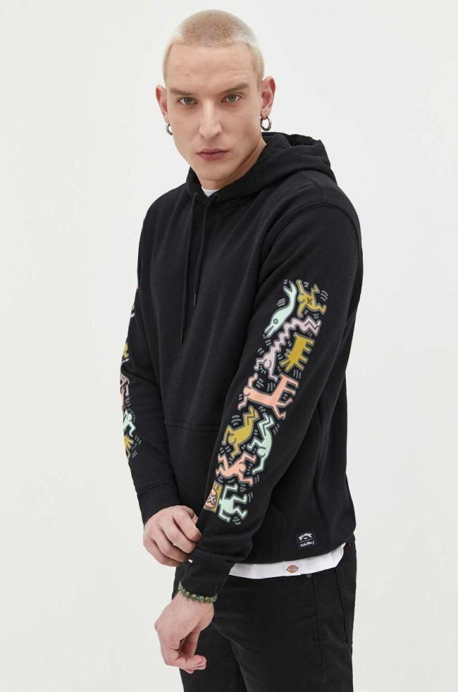 Кофта Billabong x Keith Haring чоловіча колір чорний з капюшоном з принтом