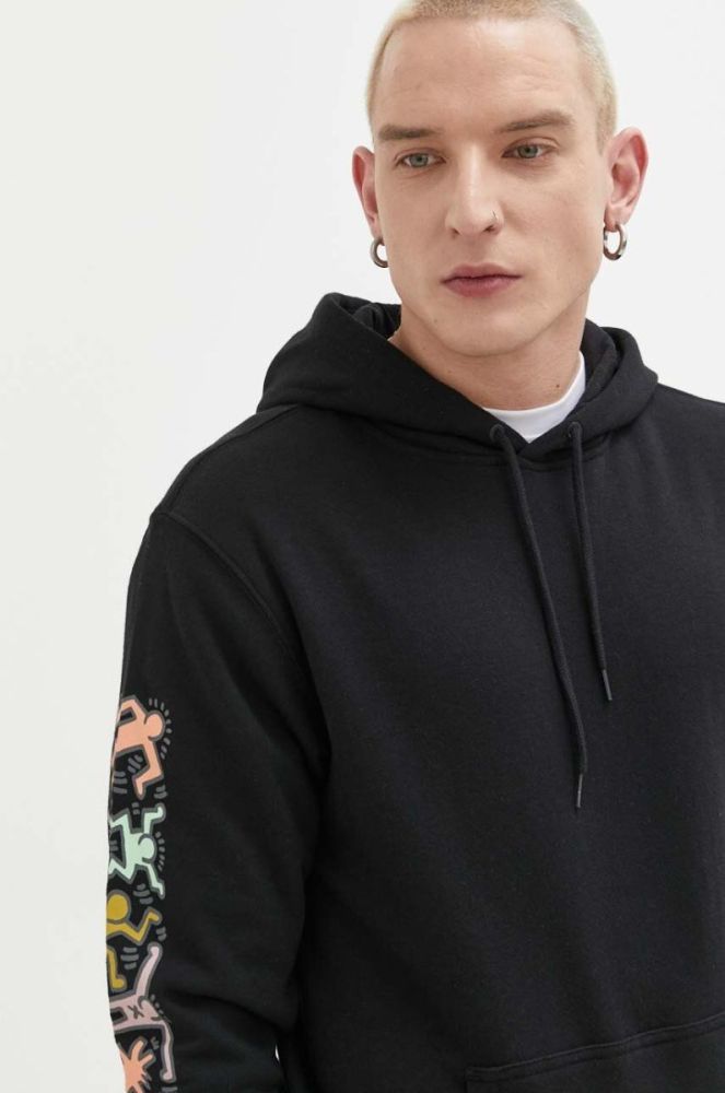 Кофта Billabong x Keith Haring чоловіча колір чорний з капюшоном з принтом фото 4