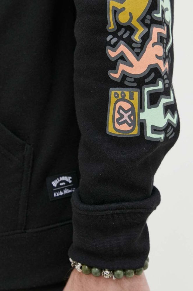 Кофта Billabong x Keith Haring чоловіча колір чорний з капюшоном з принтом фото 5