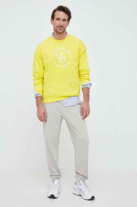 Бавовняна кофта United Colors of Benetton чоловіча колір жовтий з принтом