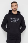 Кофта Reebok чоловіча колір чорний з капюшоном з принтом (3039001)