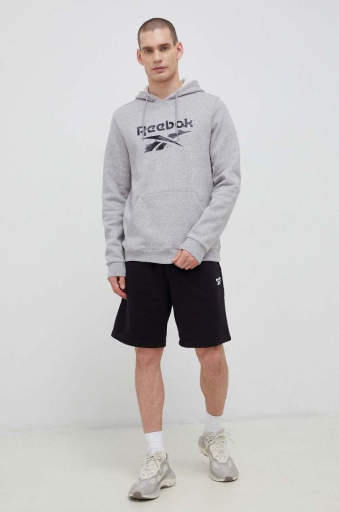 Кофта Reebok чоловіча колір сірий з капюшоном візерунок фото 2