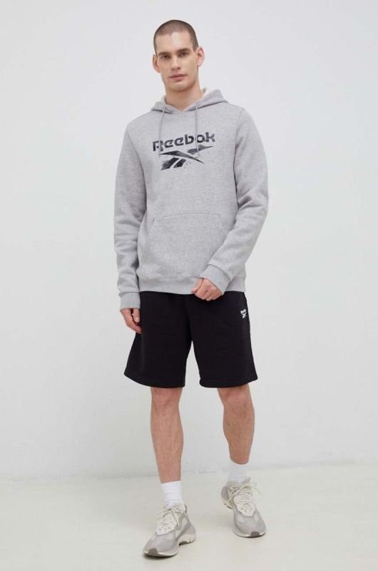Кофта Reebok чоловіча колір сірий з капюшоном візерунок фото 2
